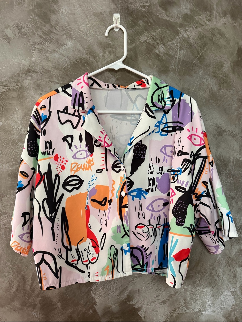 SHEIN Multicolor Abstract Button-Down Shirt (Pink, Orange, Blue, Green, Purple)
